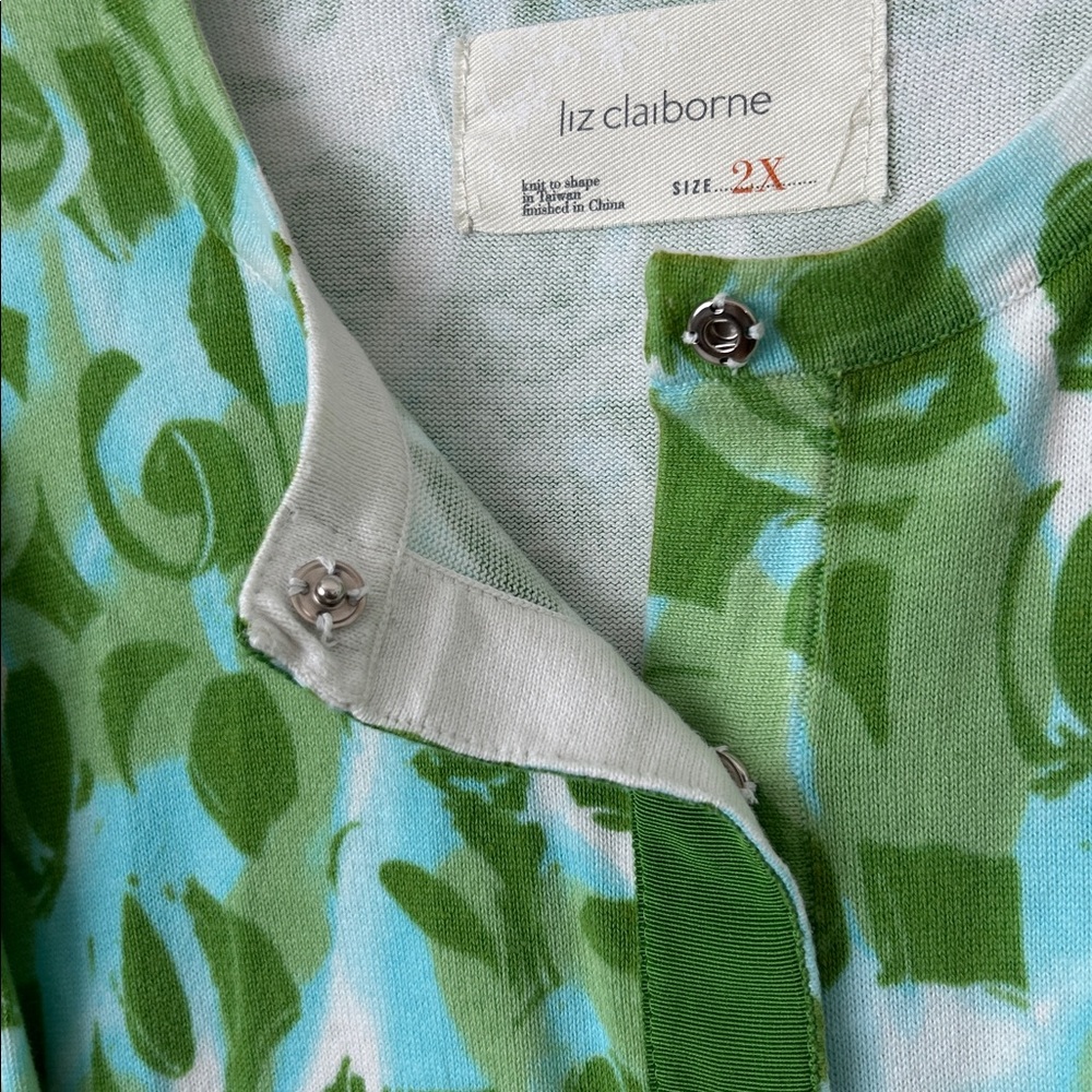 Liz Claiborne Green and Blue Knit Top Cardigan Sweater  2x - Picture 4 of 9